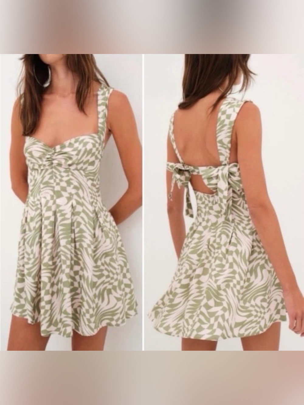 For Love & Lemons August Mini Dress In Green Distort Pattern